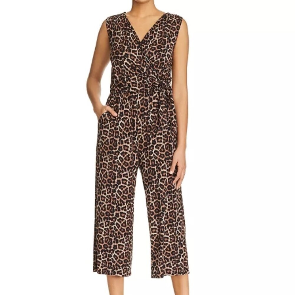 T Tahari Faux-Wrap Leopard-Print Jumpsuit